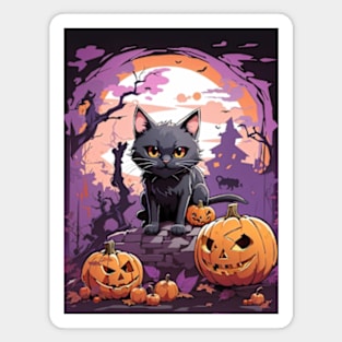 Halloween black cat with spooky pumpkins Magnet